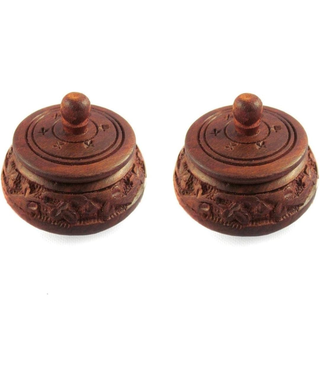 Handcrafted Wooden Spice Bowl with Lid (Set of 2) – Carved Storage Container for Kitchen & Pooja Use
