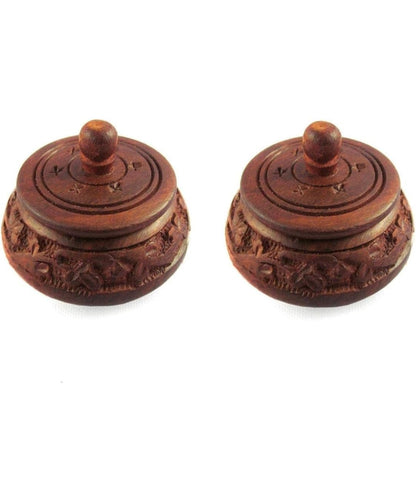 Handcrafted Wooden Spice Bowl with Lid (Set of 2) – Carved Storage Container for Kitchen & Pooja Use