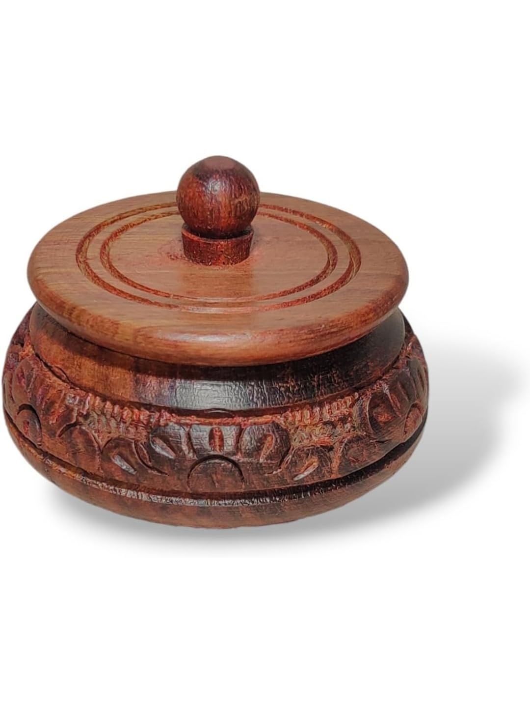Handcrafted Wooden Spice Bowl with Lid (Set of 2) – Carved Storage Container for Kitchen & Pooja Use