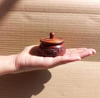 Handcrafted Wooden Spice Bowl with Lid (Set of 2) – Carved Storage Container for Kitchen & Pooja Use