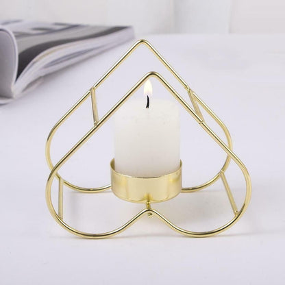Geometric Heart Shape Metal Candle Holder – Modern Gold Decorative Pillar Candle Stand