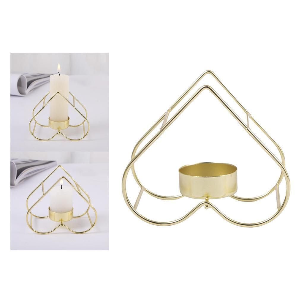 Geometric Heart Shape Metal Candle Holder – Modern Gold Decorative Pillar Candle Stand