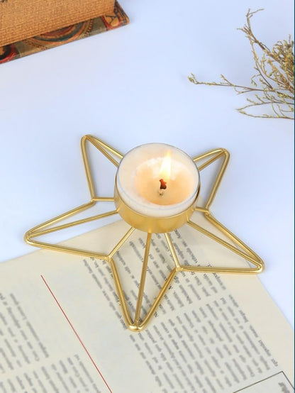 Gold Star Metal Tealight Candle Holder | Modern Decorative Table & Home Decor Accent