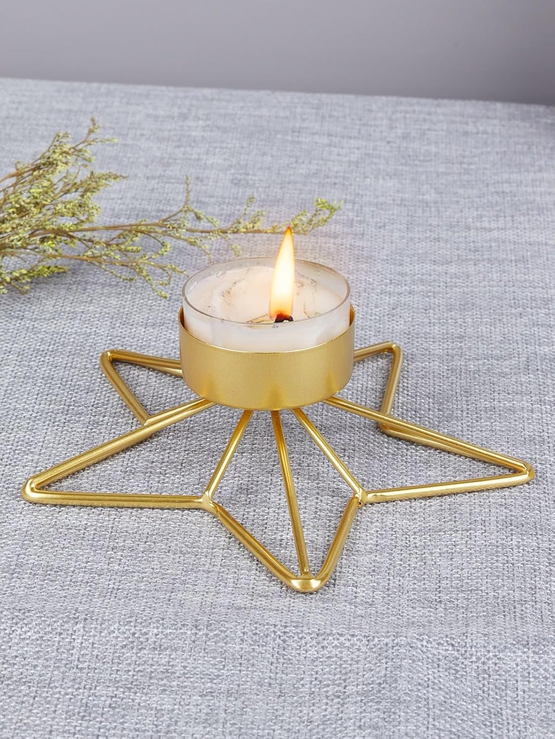 Gold Star Metal Tealight Candle Holder | Modern Decorative Table & Home Decor Accent