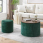 Modern Upholstered Round Coffee Table with Matching Ottoman – Fabric Center Table Set for Living Room