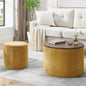 Modern Upholstered Round Coffee Table with Matching Ottoman – Fabric Center Table Set for Living Room