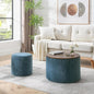 Modern Upholstered Round Coffee Table with Matching Ottoman – Fabric Center Table Set for Living Room