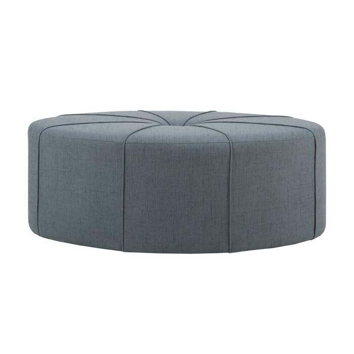 Modern Round Upholstered Ottoman Center Table – Tufted Fabric Coffee Table for Living Room