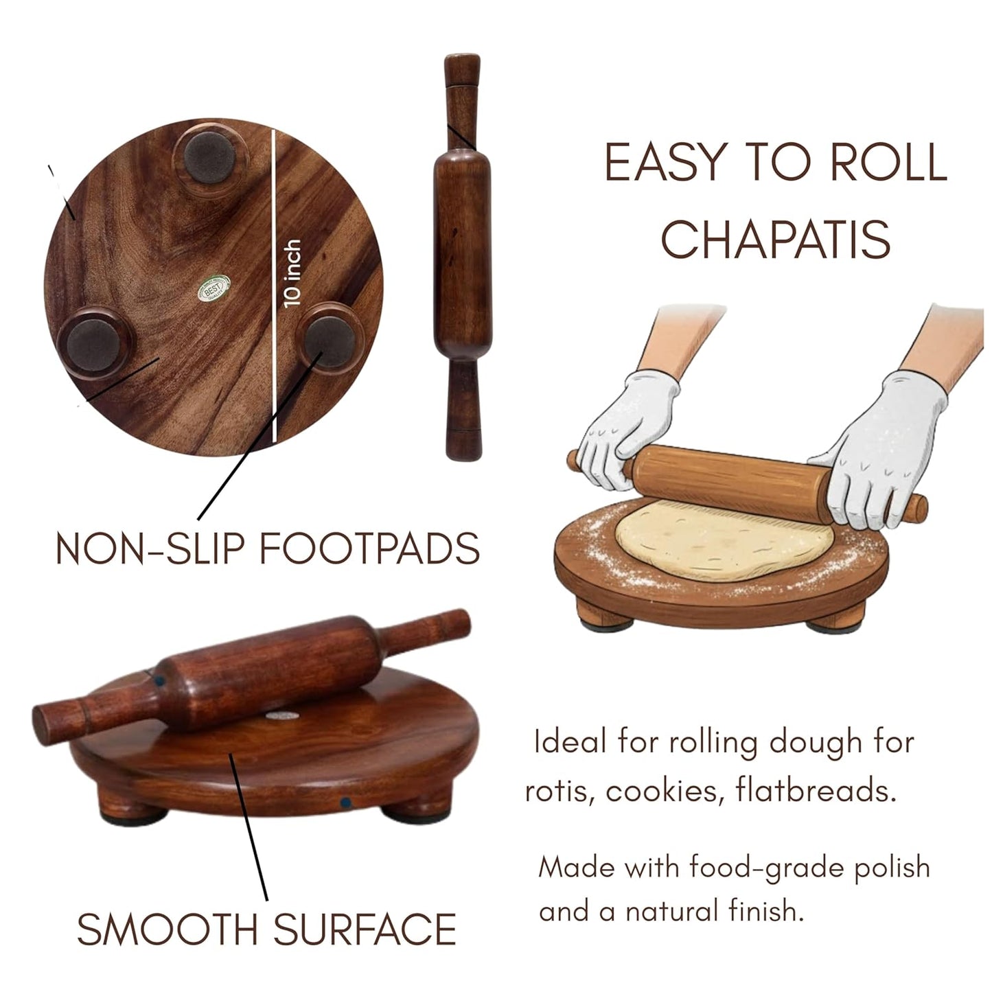 Premium Wooden Chakla Belan Set | Traditional Roti Rolling Board & Pin for Indian Kitchen