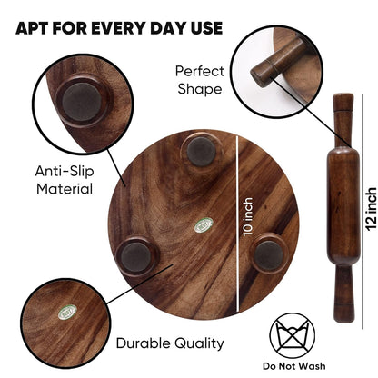 Premium Wooden Chakla Belan Set | Traditional Roti Rolling Board & Pin for Indian Kitchen