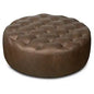 Round Tufted Leather Cocktail Ottoman – Upholstered Coffee Table Footstool