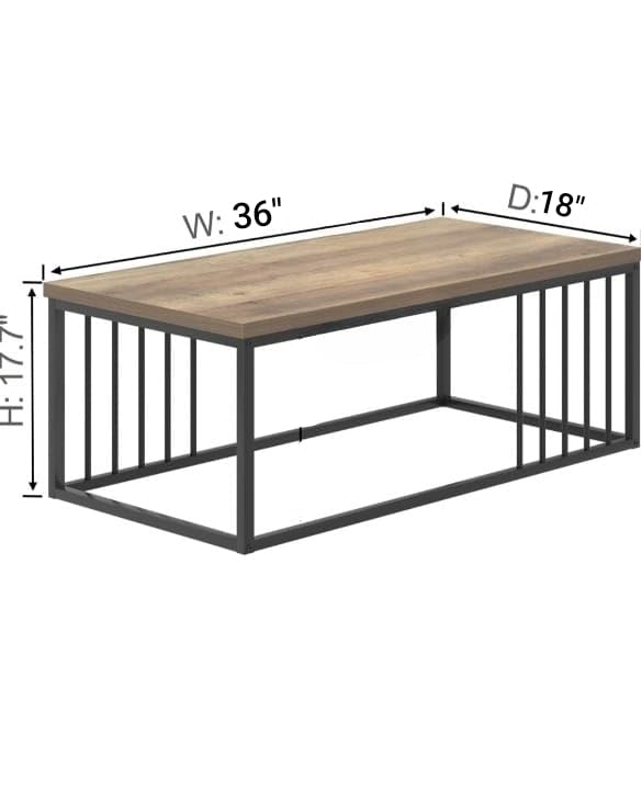 Modern Industrial Wooden Coffee Table with Metal Frame – Minimalist Living Room Center Table