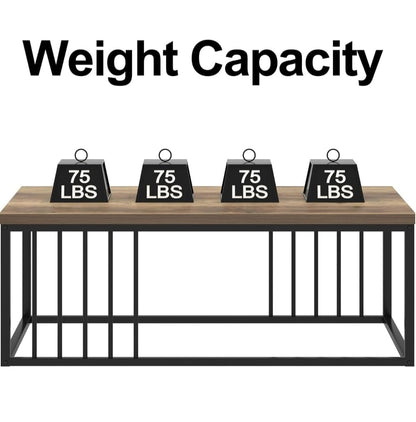 Modern Industrial Wooden Coffee Table with Metal Frame – Minimalist Living Room Center Table