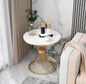 Modern Round Side Table with White Top & Gold Metal Base | Luxury Accent Coffee Table