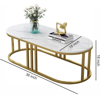 Luxury Oval Marble Coffee Table with Gold Stainless Steel Frame – Modern Center Table for Living Room