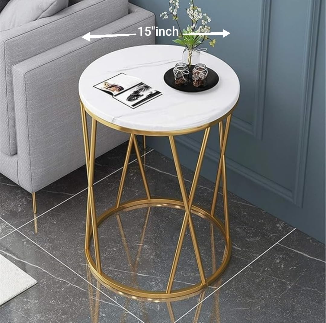 Modern Round Marble Coffee Table with Gold Metal Frame | Luxury Side Table for Living Room