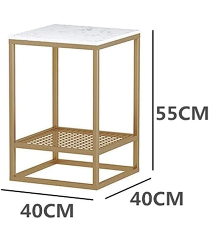 Modern Gold Metal Side Table with Marble Top & Storage Shelf – Minimalist Coffee Table for Living Room