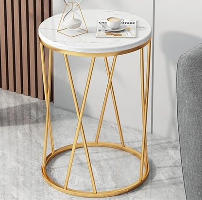 Modern Round Marble Coffee Table with Gold Metal Frame | Luxury Side Table for Living Room