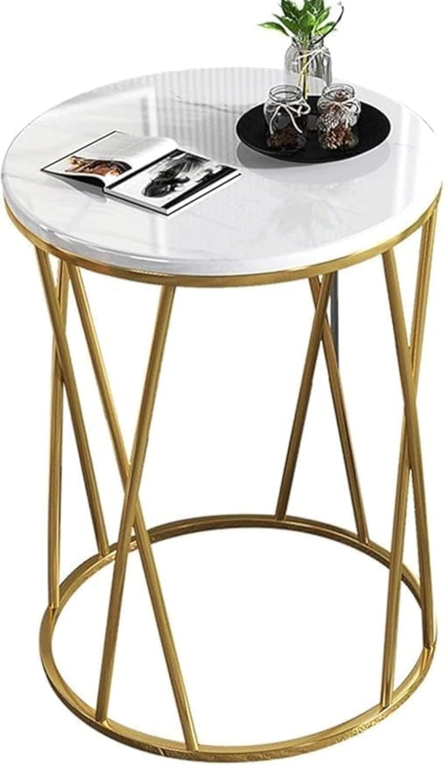 Modern Round Marble Coffee Table with Gold Metal Frame | Luxury Side Table for Living Room