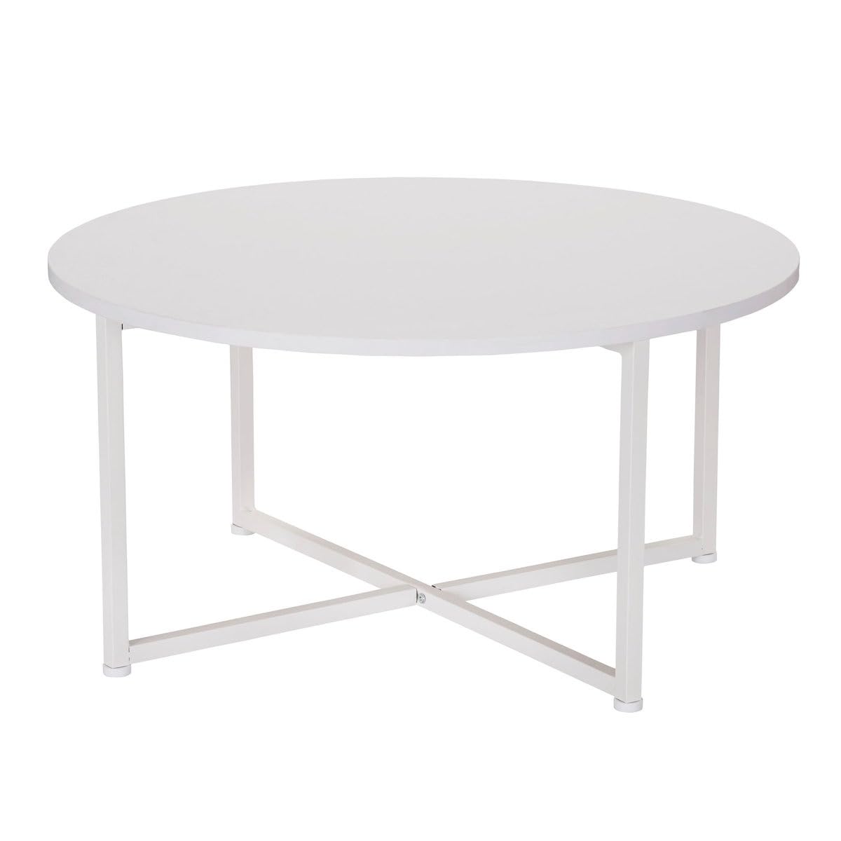 Modern Round White Coffee Table with Metal Frame | Minimalist Living Room Center Table