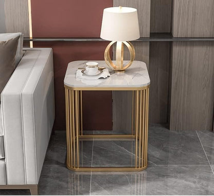 Modern Luxury Gold Side Table with Marble Top | Elegant Sofa & Bedside Table