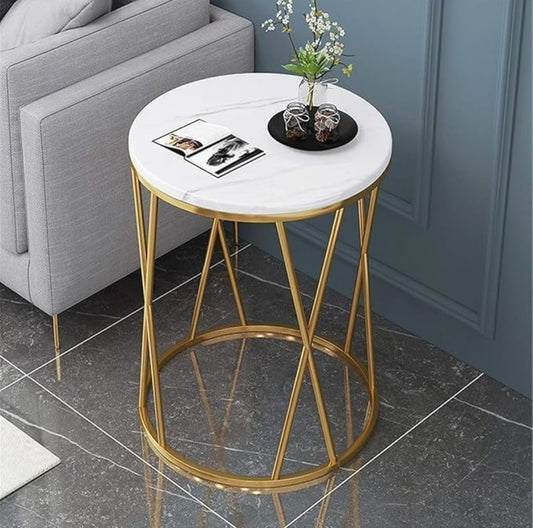 Modern Round Marble Coffee Table with Gold Metal Frame | Luxury Side Table for Living Room