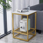 Modern Gold Metal Side Table with Marble Top & Storage Shelf – Minimalist Coffee Table for Living Room