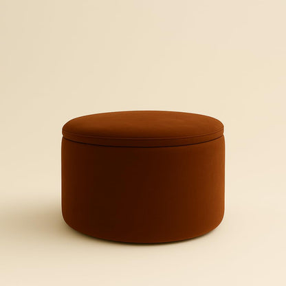 Round Upholstered Ottoman Coffee Table – Modern Velvet Footrest & Accent Table (Brown)