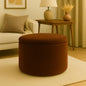 Round Upholstered Ottoman Coffee Table – Modern Velvet Footrest & Accent Table (Brown)