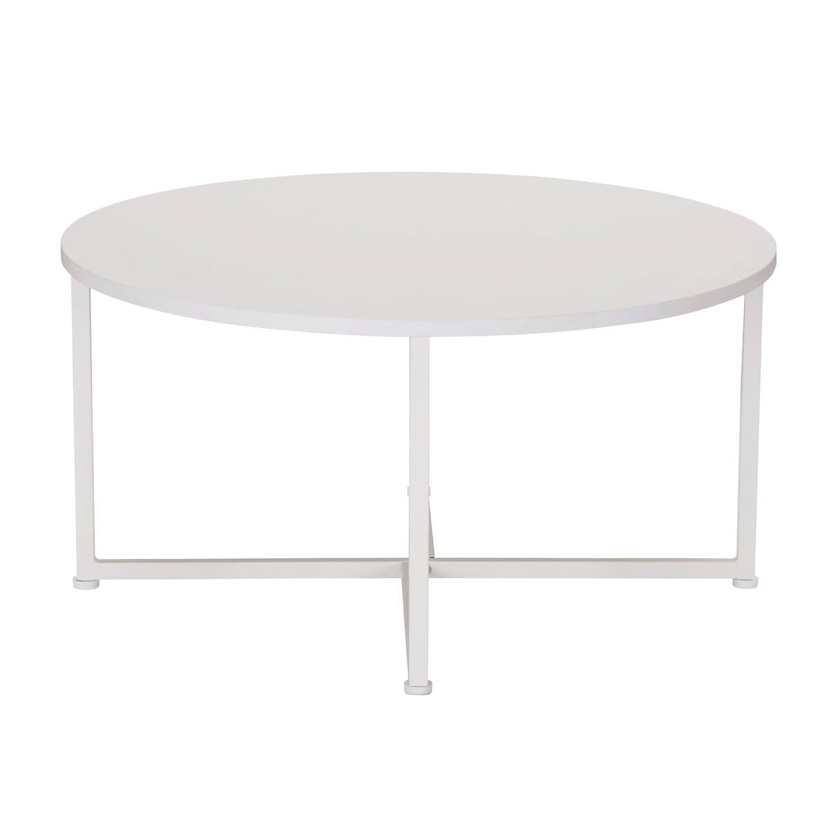 Modern Round White Coffee Table with Metal Frame | Minimalist Living Room Center Table