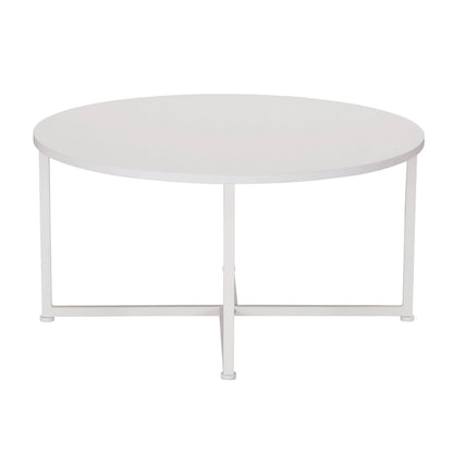 Modern Round White Coffee Table with Metal Frame | Minimalist Living Room Center Table