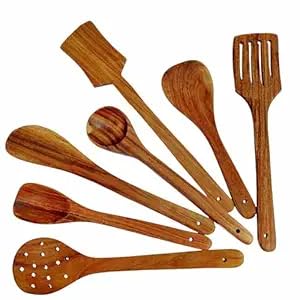 Handcrafted Wooden Cooking Utensil Set – 7-Piece Natural Wood Kitchen Tools for Non-Stick Cookware