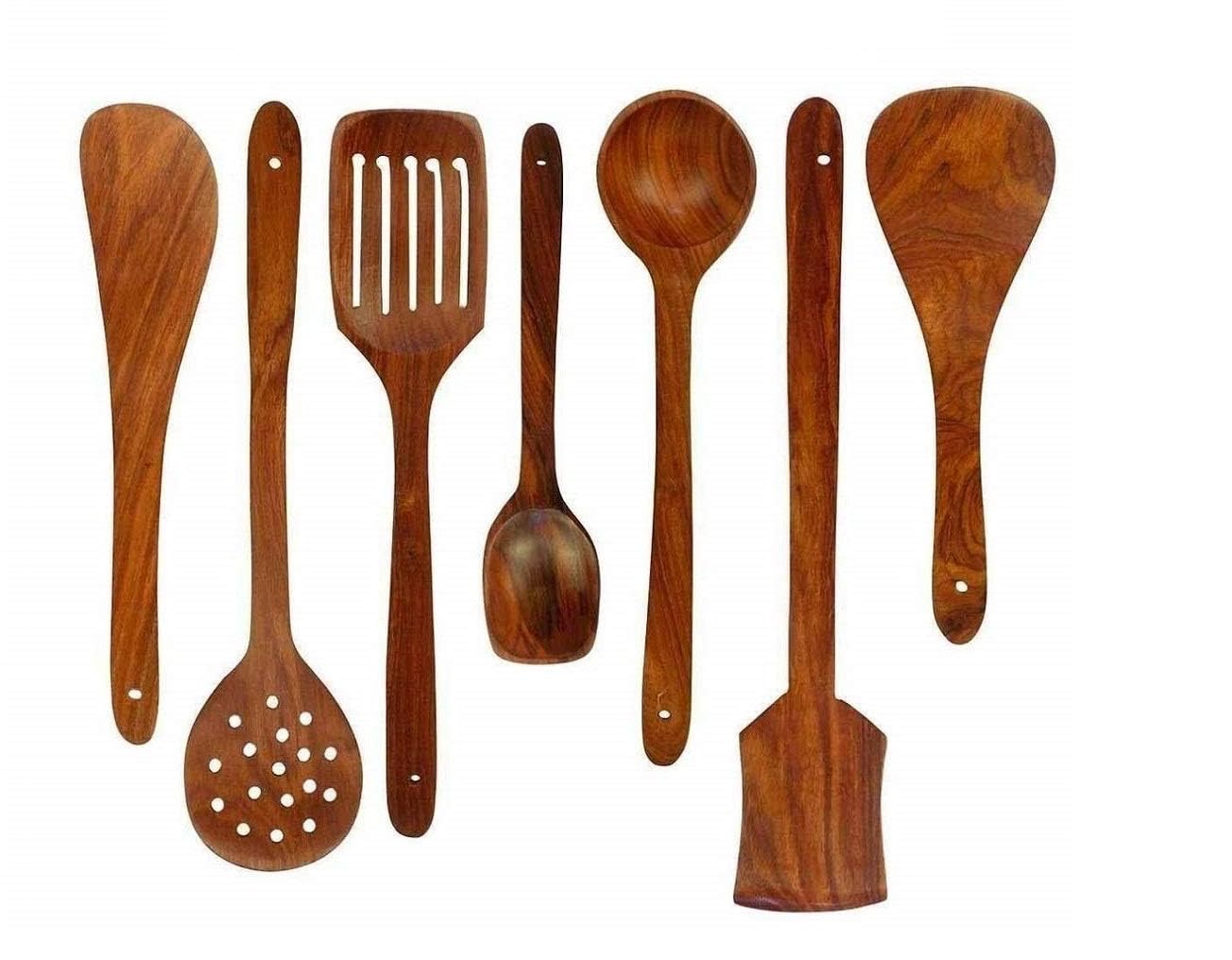 Handcrafted Wooden Cooking Utensil Set – 7-Piece Natural Wood Kitchen Tools for Non-Stick Cookware