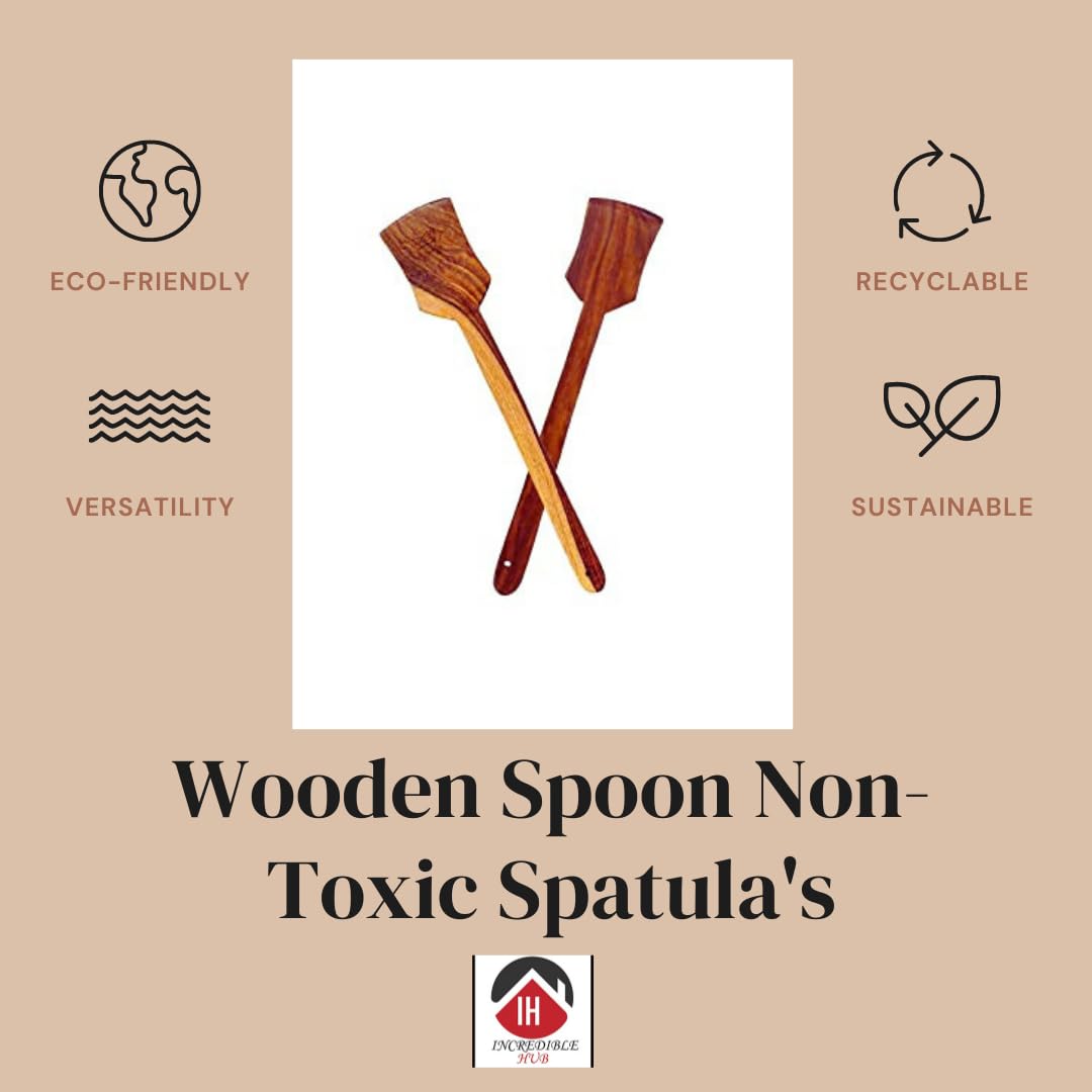 Handcrafted Wooden Spatula Set (Pack of 2) – Natural Wooden Cooking Turner for Non-Stick Cookware