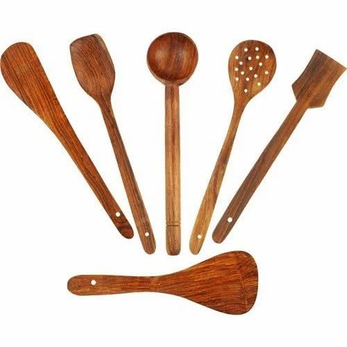 Handcrafted Wooden Cooking Utensil Set – 7-Piece Natural Wood Kitchen Tools for Non-Stick Cookware