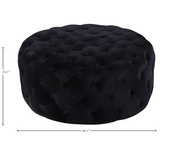 Luxury Round Tufted Velvet Ottoman Stool – Black Upholstered Pouf for Living Room & Bedroom
