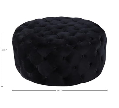 Luxury Round Tufted Velvet Ottoman Stool – Black Upholstered Pouf for Living Room & Bedroom