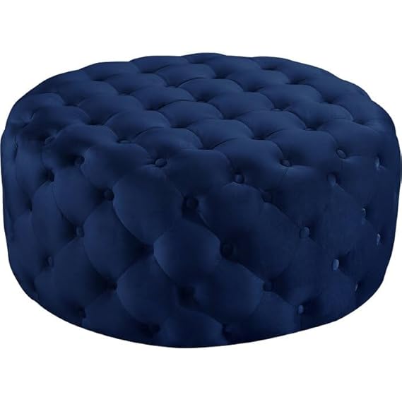 Luxury Round Tufted Velvet Ottoman Stool – Black Upholstered Pouf for Living Room & Bedroom