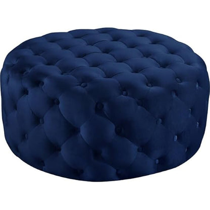Luxury Round Tufted Velvet Ottoman Stool – Black Upholstered Pouf for Living Room & Bedroom