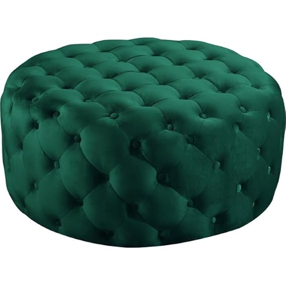Luxury Round Tufted Velvet Ottoman Stool – Black Upholstered Pouf for Living Room & Bedroom