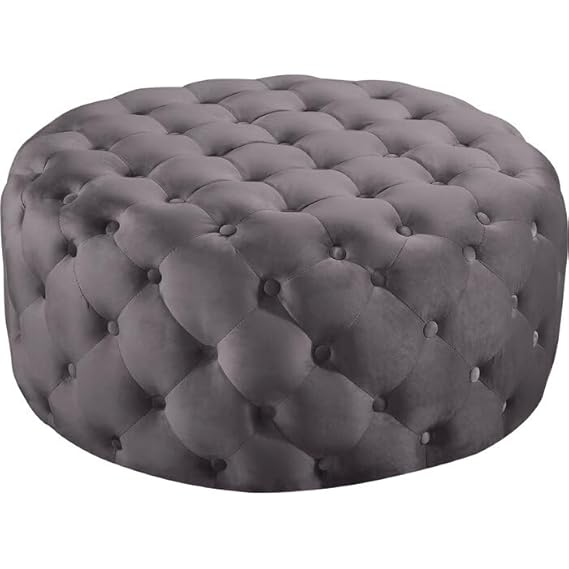 Luxury Round Tufted Velvet Ottoman Stool – Black Upholstered Pouf for Living Room & Bedroom
