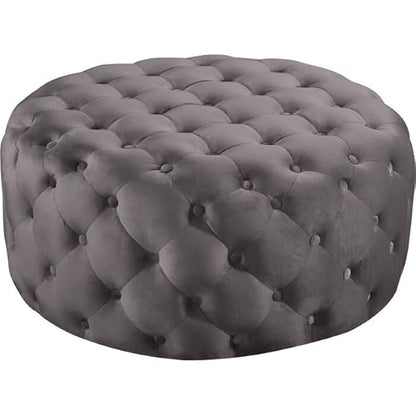 Luxury Round Tufted Velvet Ottoman Stool – Black Upholstered Pouf for Living Room & Bedroom