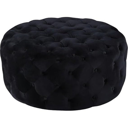 Luxury Round Tufted Velvet Ottoman Stool – Black Upholstered Pouf for Living Room & Bedroom
