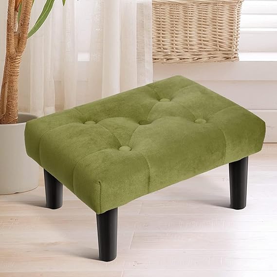 Modern Upholstered Footstool Ottoman with Soft Cushion & Sturdy Legs – Compact Foot Rest for Living Room & Bedroom