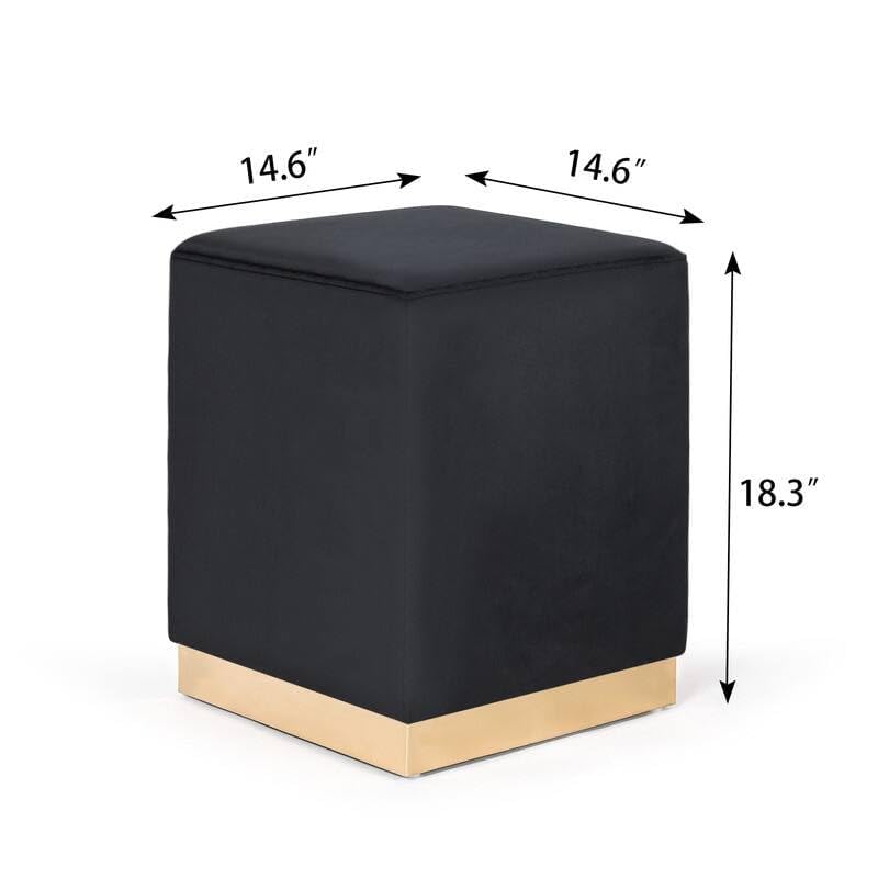 Modern Velvet Upholstered Cube Ottoman Footrest Stool with Gold Base – Multipurpose Accent Seat