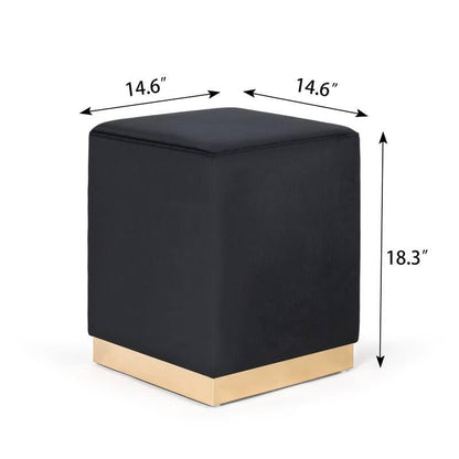 Modern Velvet Upholstered Cube Ottoman Footrest Stool with Gold Base – Multipurpose Accent Seat
