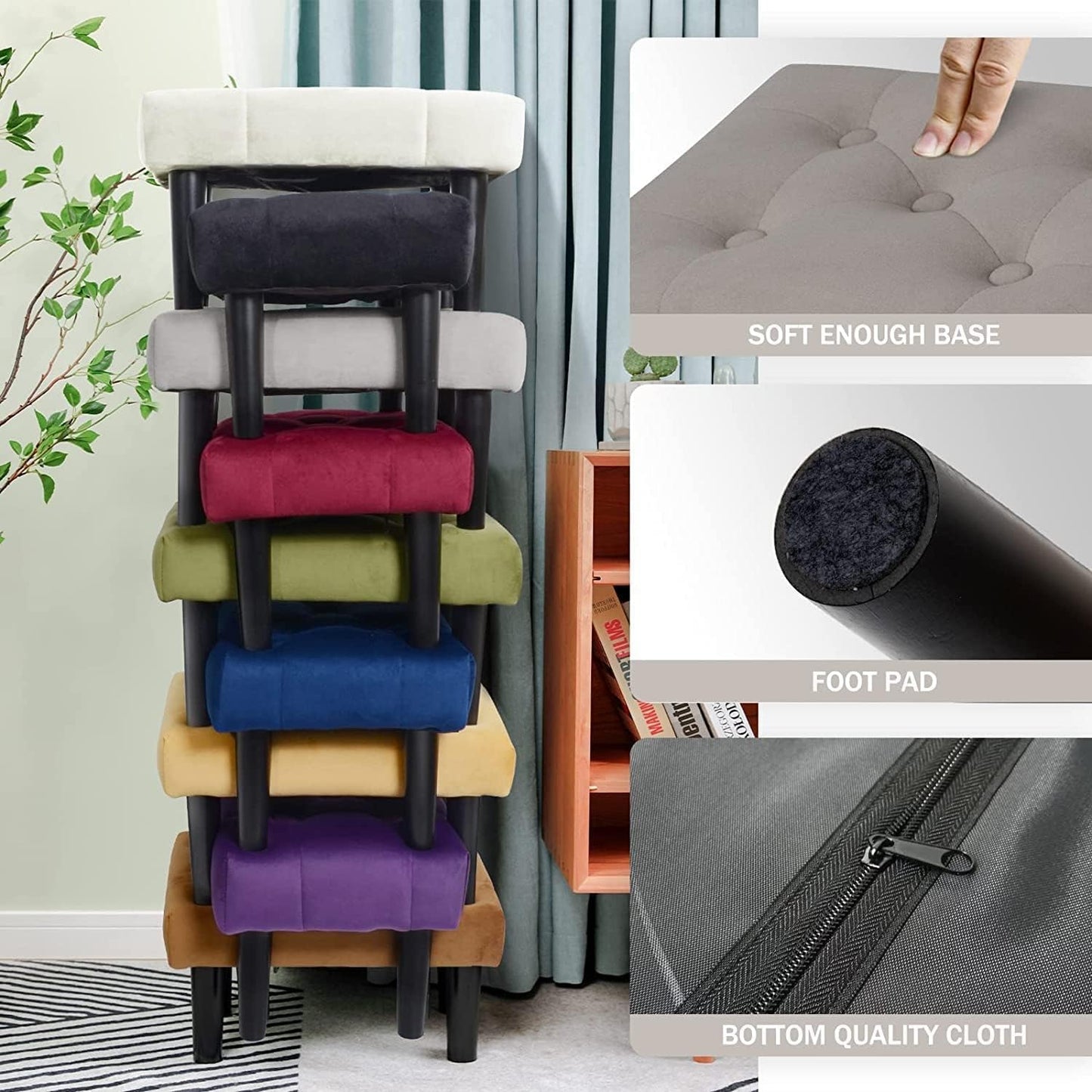 Modern Upholstered Footstool Ottoman with Soft Cushion & Sturdy Legs – Compact Foot Rest for Living Room & Bedroom