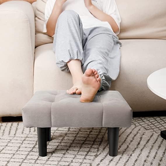 Modern Upholstered Footstool Ottoman with Soft Cushion & Sturdy Legs – Compact Foot Rest for Living Room & Bedroom