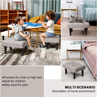 Modern Upholstered Footstool Ottoman with Soft Cushion & Sturdy Legs – Compact Foot Rest for Living Room & Bedroom