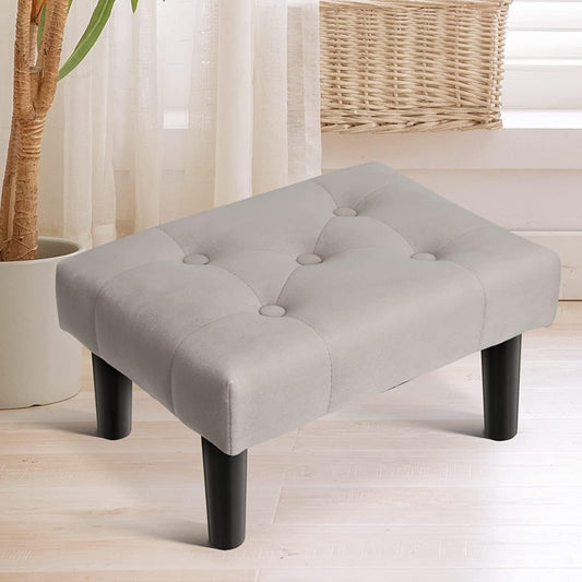 Modern Upholstered Footstool Ottoman with Soft Cushion & Sturdy Legs – Compact Foot Rest for Living Room & Bedroom